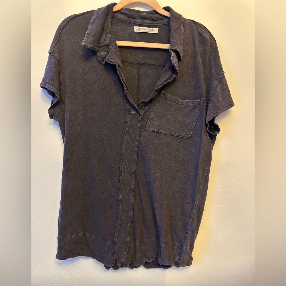 Free People “We The Free” Distressed Top Deep Purple, Linen Blend-Medium